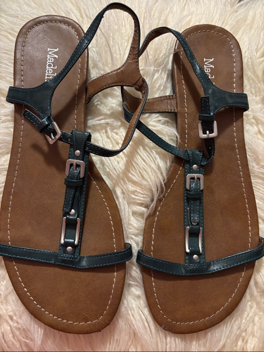 Madeline Stuart Teal T-Strap Buckle Sandals
